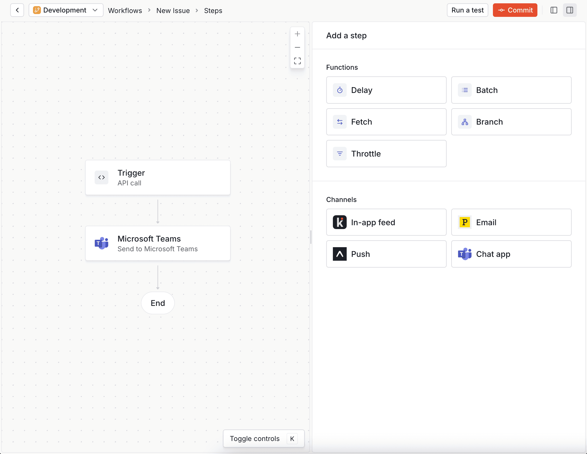 A workflow with a Microsoft Teams step